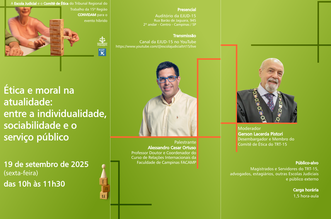 EJud-15 promove palestra sobre ética e moral na atualidade | Justiça do Trabalho – TRT da 15ª Região